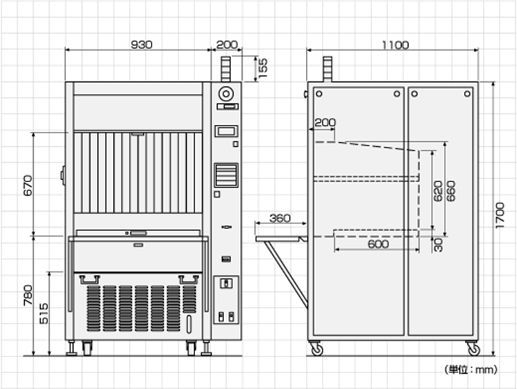 高見沢サイバネティックス オープン温度試験槽 OTC-2D外形寸法