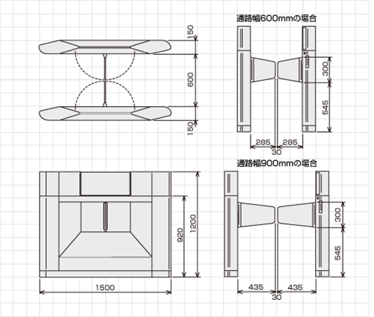 セキュリティゲート TAG-9000シリーズ外形寸法図